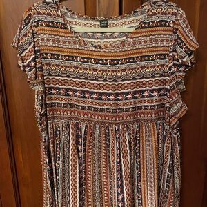 Bohemian Patterned Babydoll Top